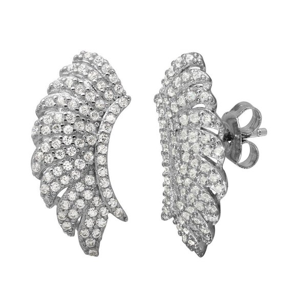 Sterling Silver 925 Rhodium Plated Angel Wings Climbing Earrings